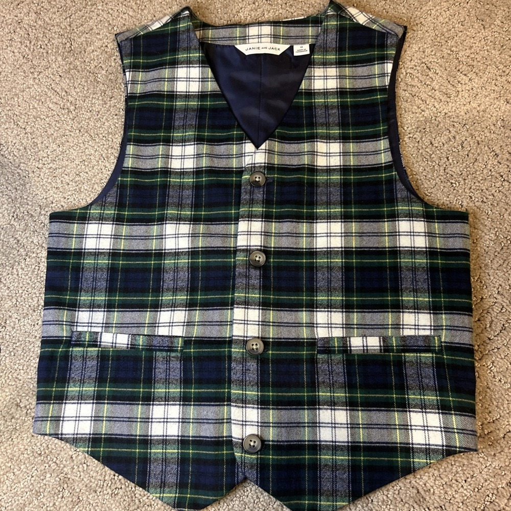 Janie And‎ Jack Boys Size 10 Blue Plaid Holiday Suit Vest Dressy Photos